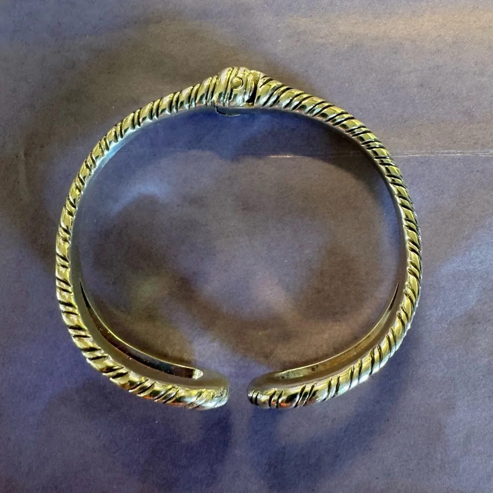 Brighton Silver-Tone Rope Detail Teardrop Cuff Bracelet with Crystal Accents